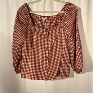 Madewell W size Med rust & light blue gingham blouse